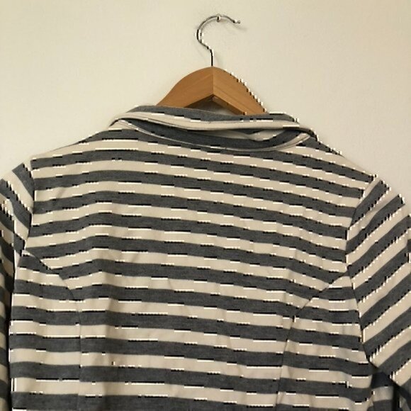 PIXLEY STITCH FIX Stripe Blazer Gray Cream Ivory French Terry 3/4 Sleeve Jacket - Picture 9 of 9